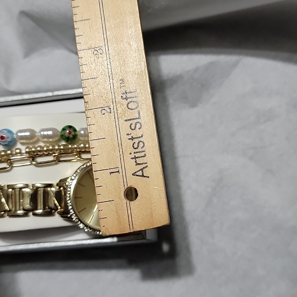 Nwt INC Gold-Tone Bracelet Watch 35mm& 3-Pc Bracelet Set Jewelry Beaded Crystals - Picture 7 of 8